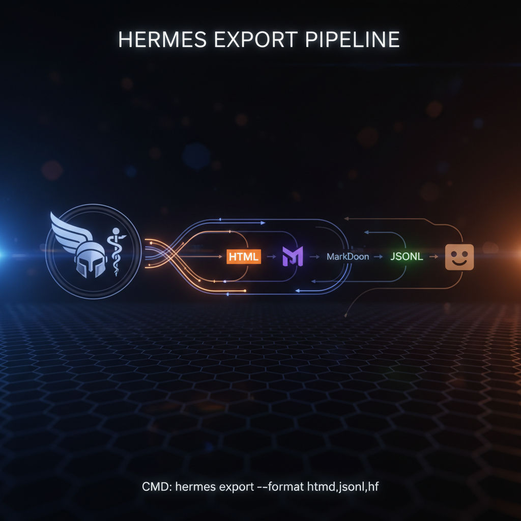 Hermes session export unifies across HTML, Markdown, QMD, and HuggingFace